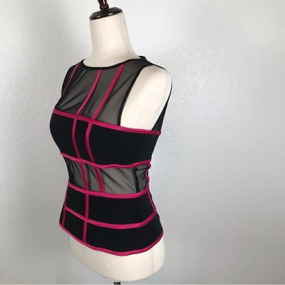 JS Collections‎ retro 60’s look sheer mesh color block sleeveless blouse 4